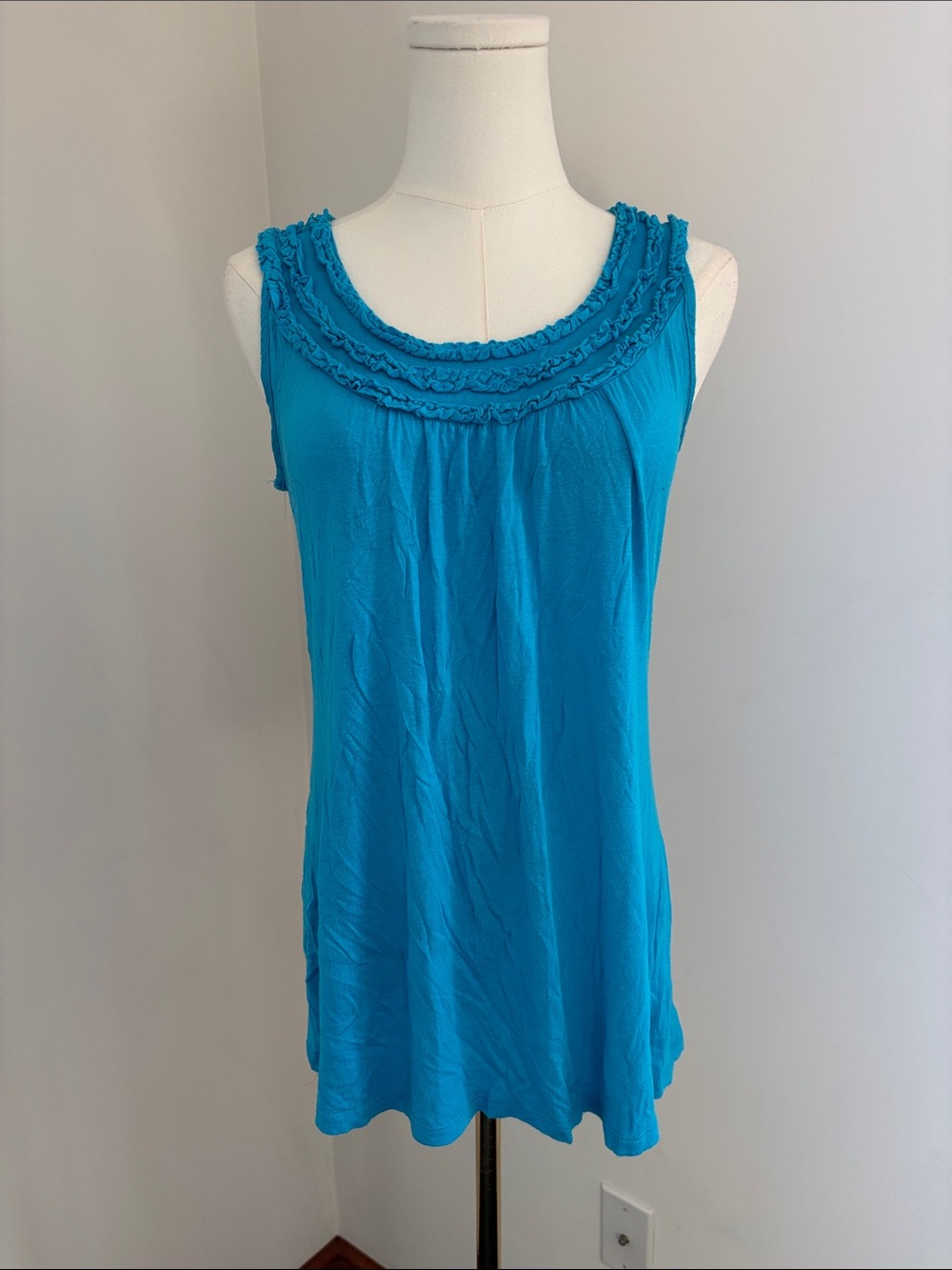 Three Seasons Maternity Teal Ruffled Scoop Neck Tank